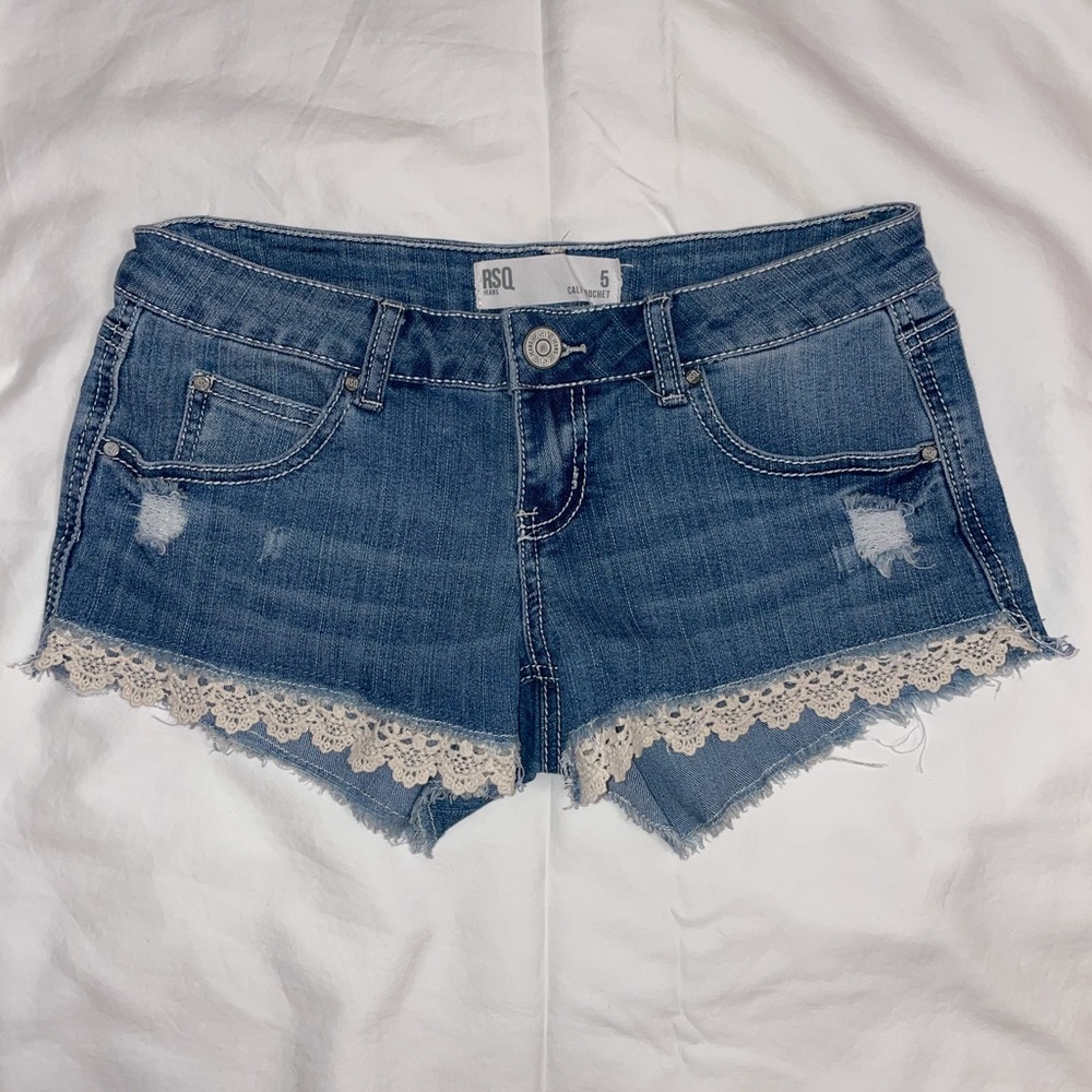 Jean Shorts with Crochet-Lace Trim